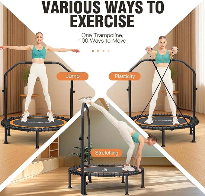 ANCHEER 40" Foldable Mini Trampoline,Max Load 450lbs/550lbs Indoor Trampoline,with 4 Level