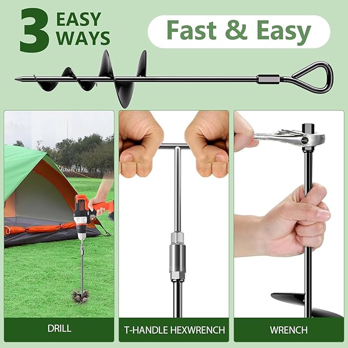 Phopich 18''/30" Long Ground Anchor, Heavy Duty Earth Anchors Ground Anchors Screw in Kit with