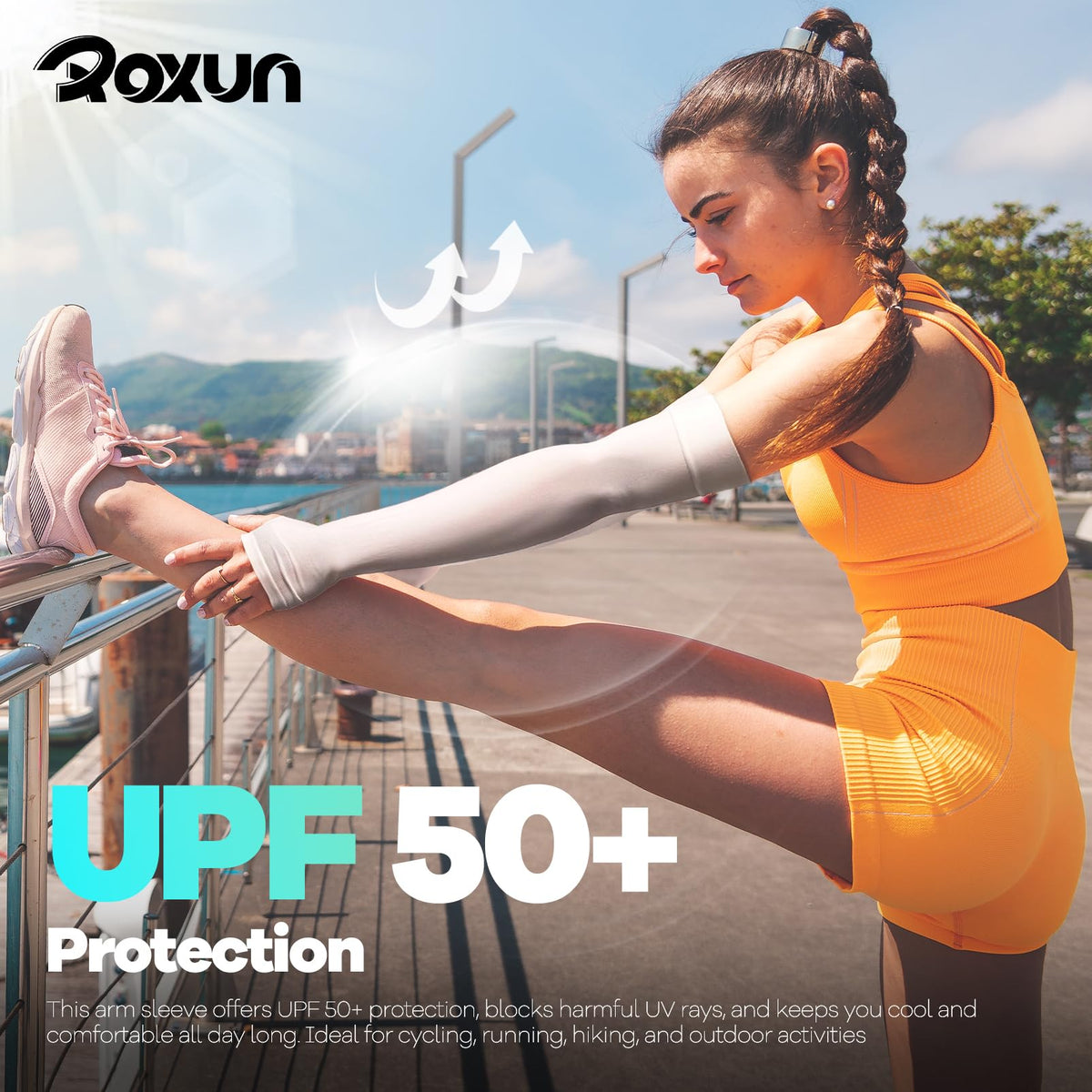 ROXUN Arm Sleeves with Thumb Hole, Cooling UV Sun Protection for Men/Women