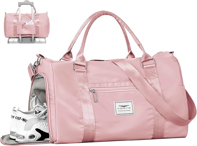 FIORETTO Womens Gym Tote Duffle Bag with Wet Pocket & Shoe Compartment, Sports Duffel Overnight