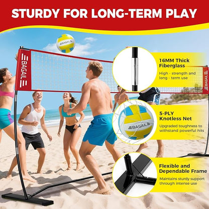BAGAIL Volleyball Net, 12ft/20ft Portable Volleyball Net for Backyard - Adjustable Height