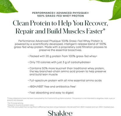 Shaklee - Performance® Advanced Physique® 100% Grass-Fed Whey Protein: Fast-Absorbing Formula - 20g