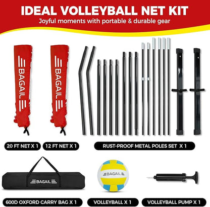 BAGAIL Volleyball Net, 12ft/20ft Portable Volleyball Net for Backyard - Adjustable Height