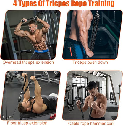 Long Tricep Pull Down Rope Exercise Tricep Rope 55 inch Pull Down Rope with Latch Gym Cable Machine
