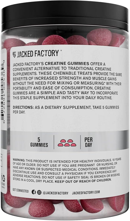 Jacked Factory Creatine Monohydrate Gummies 150g - 5g Daily Creatine Supplement for Men and Women
