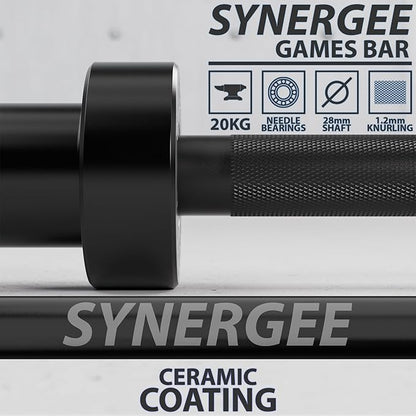 Synergee Games 15kg and 20kg Colored Ceramic Coated Barbells. Rated 1500lbs for Weightlifting and