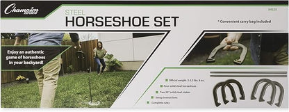 Champion Sports Horseshoe Set: Traditional Outdoor Lawn Game includes Four Professional Solid Steel