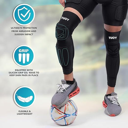 TUOY Knee Pad with Shin Guard Pads, Protective Shin/Knee Sleeve Support for Soccer, Football