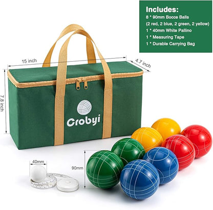 Bocce Balls Set, 90mm Regulation Size and Weight, Durable Beach/Yard/Lawn Game for Kids, Adults and
