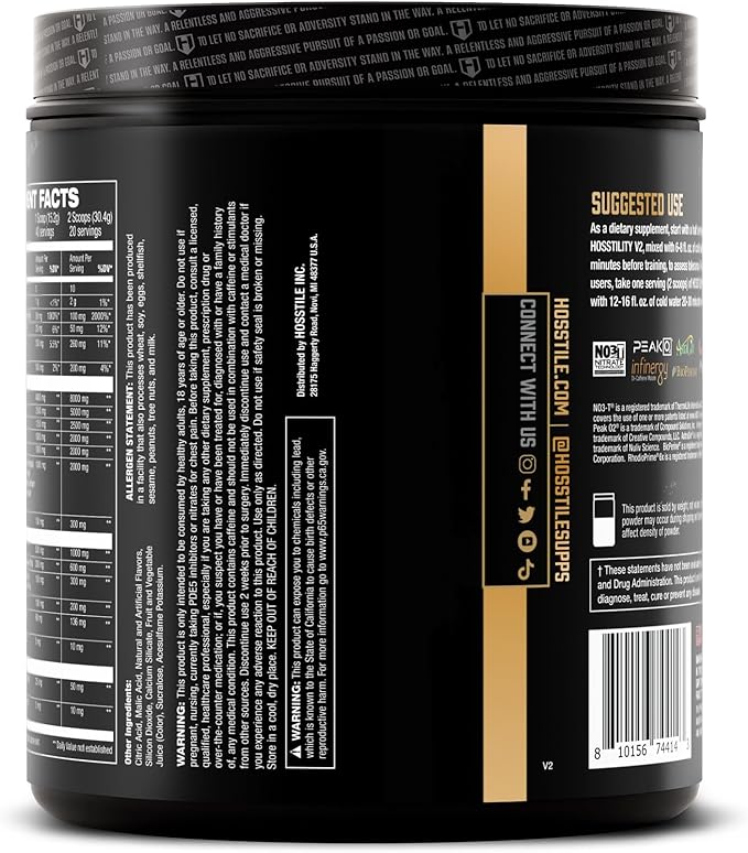 HOSSTILE Hosstility V2 Pre Workout, All-in-One Pre Workout Powder for Men and Women, Enhance Muscle