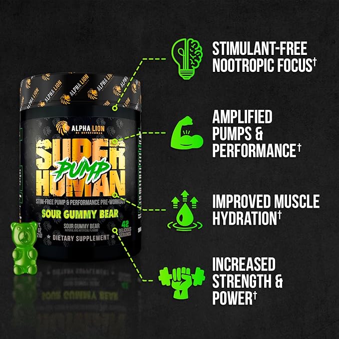 ALPHA LION Superhuman Pump Pre Workout Powder, Nootropic Caffeine & Stim Free Preworkout