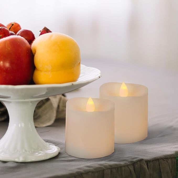 3x3 Flickering Flameless Candles Set of 2,3 inch Real Wax LED 600 Hours Battery Candles with Timer