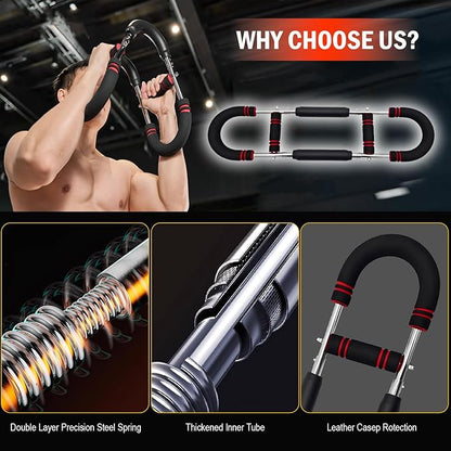 Latest-Gen Twister Arm Trainer, Adjustable Power Spring Workout Bar, Forearm Triceps Chest
