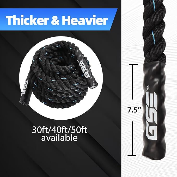 GSE Games & Sports Expert Gym Battle Rope, Heavy-Duty Workout Ropes for Indoor & Outdoor Workout