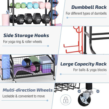 PLKOW Dumbbell Rack, Weight Rack for Dumbbells, Home Gym Storage for Dumbbells Kettlebells Yoga Mat