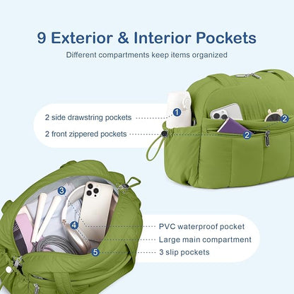 TOPDesign Travel Duffel Bag for Women, Puffer Gym Bag Sports Tote with Wet Pocket, Carry On