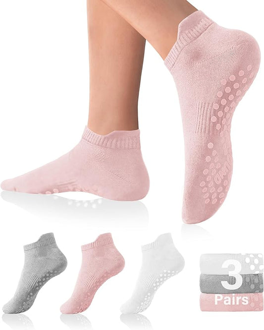 DIBAOLONG Pilates Socks with Grips for Women Yoga Socks Non Slip Barre Hospital Socks 6-Pairs