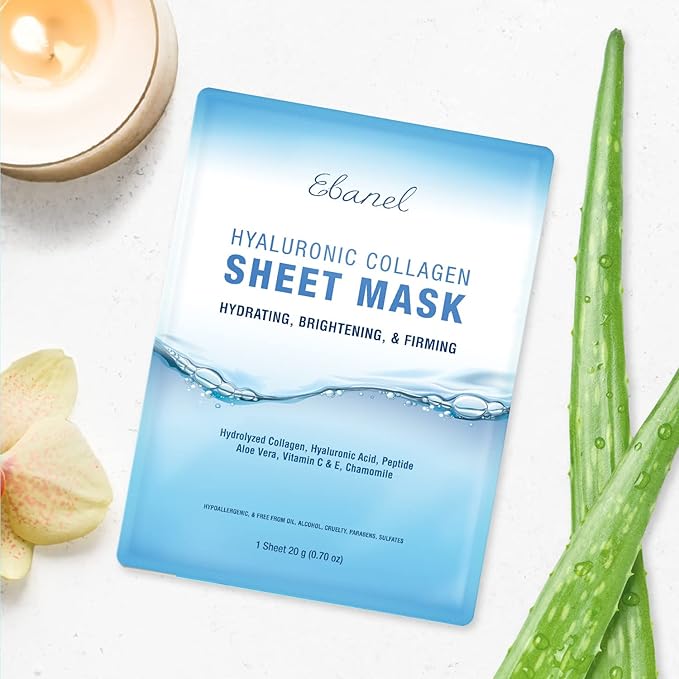 Ebanel 10 Pack Collagen Face Mask with Hyaluronic Acid, Vitamin C, Peptide, Aloe, Instant