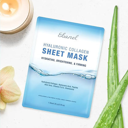 Ebanel 10 Pack Collagen Face Mask with Hyaluronic Acid, Vitamin C, Peptide, Aloe, Instant