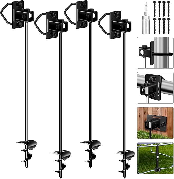 26" Ground Anchors Screw-in Payivsve, Multi-Purpose Trampoline Stakes Heavy Duty, 3" Wider Spiral
