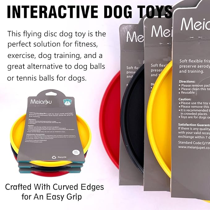 Dog Flying Disc, 3 Pcs Competition Dog Flyer Toy, Soft Indestructible Rubber Lightweight Flying