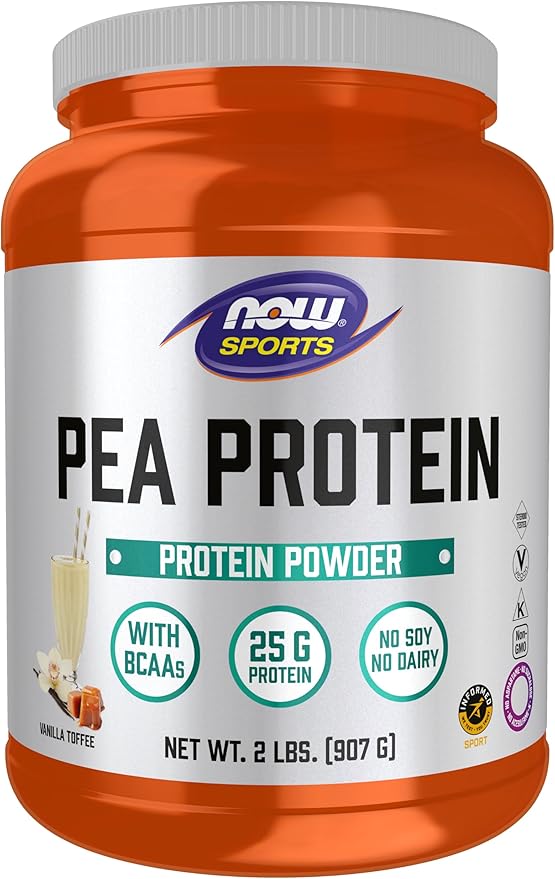 NOW Foods Sports Nutrition, Pea Protein 25 g With BCAAs, Easily Digested, Vanilla Toffee Powder