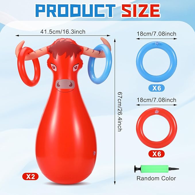 2 Pcs Inflatable Ring Toss Set Include 2 Inflatable Base 12 Rings for Cowboy Fiesta Rodeo Luau