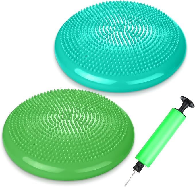 2 Pcs Wiggle Seat Inflated Wobble Cushion Flexible Balance Disc with Air Pump for Core Stability
