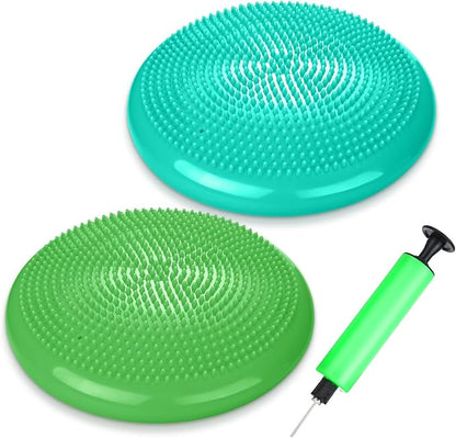 2 Pcs Wiggle Seat Inflated Wobble Cushion Flexible Balance Disc with Air Pump for Core Stability