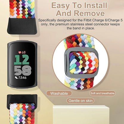 Braided Band Compatible with Fitbit Charge 6/Fitbit Charge 5, Soft Nylon Solo Loop Adjustable
