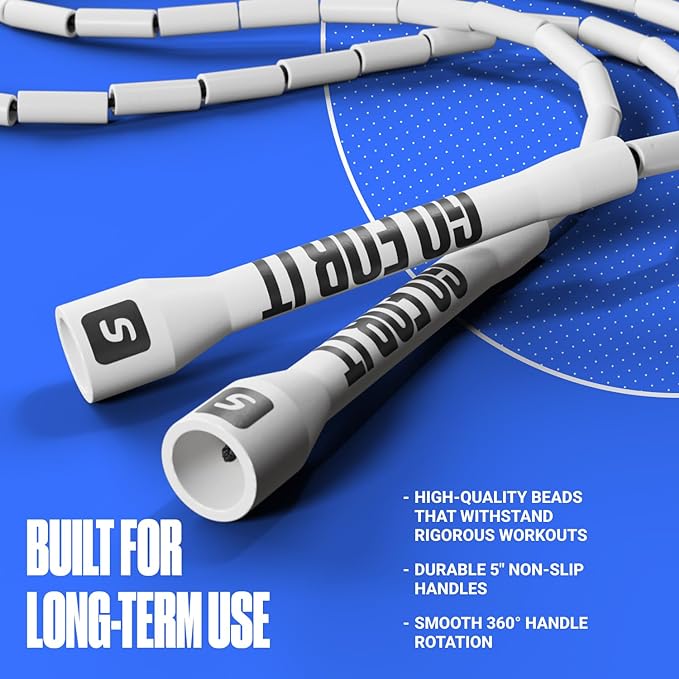 Sportbit Elite Beaded Jump Rope - Adjustable Speed Rope for Fitness, CrossFit, Boxing