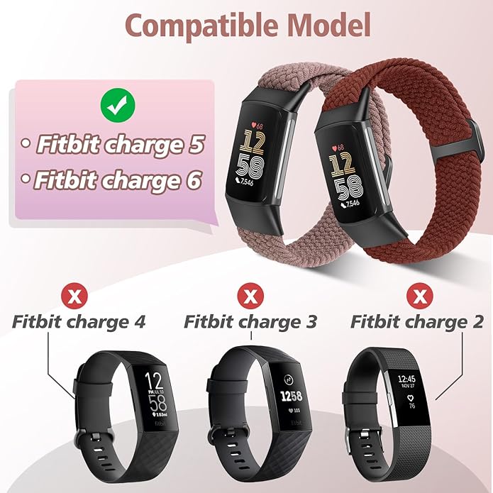 Elastic Braided Bands Compatible with Fitbit Charge 5/Fitbit Charge 6 for Women Men, Breathable