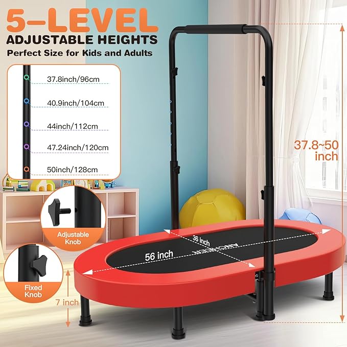 ANCHEER 56'' Foldable Mini Trampoline with Adjustable Handle - Indoor/Outdoor Rebounder for Kids &