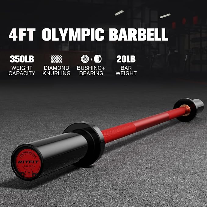 RITFIT Olympic Barbell 4ft/4.8ft/6ft - 2 Inch Weight Bar for Strength Training, Weightlifting