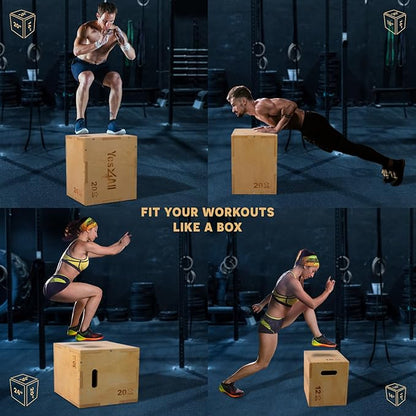 Yes4All Plyo Box, 3-in-1 Wooden Box Jumps for Home Gym (12/14/16?¯in), 450 lbs Boxes Step Up with
