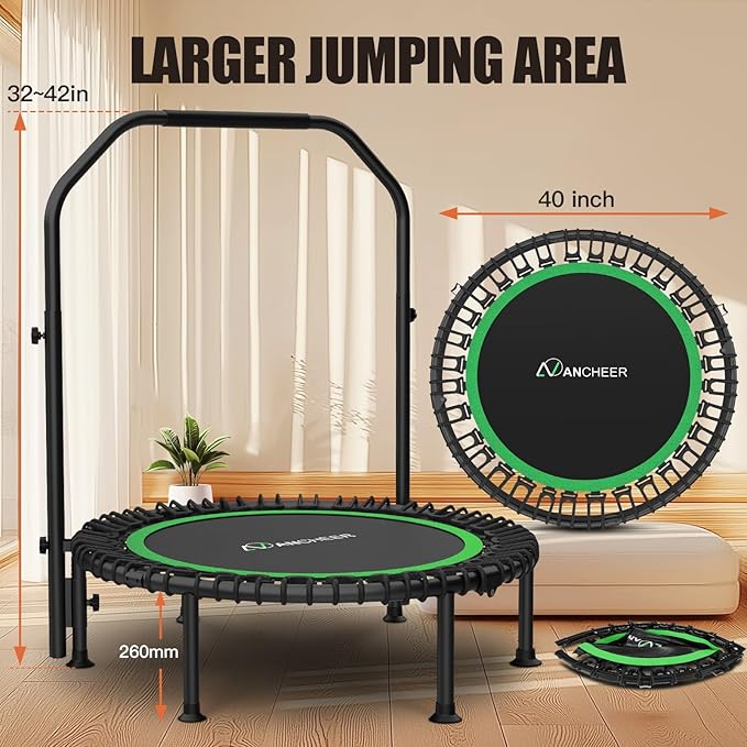 Bungee Rebounder Trampoline,ANCHEER 40" Foldable Fitness Trampoline with 4-Level Adjustable