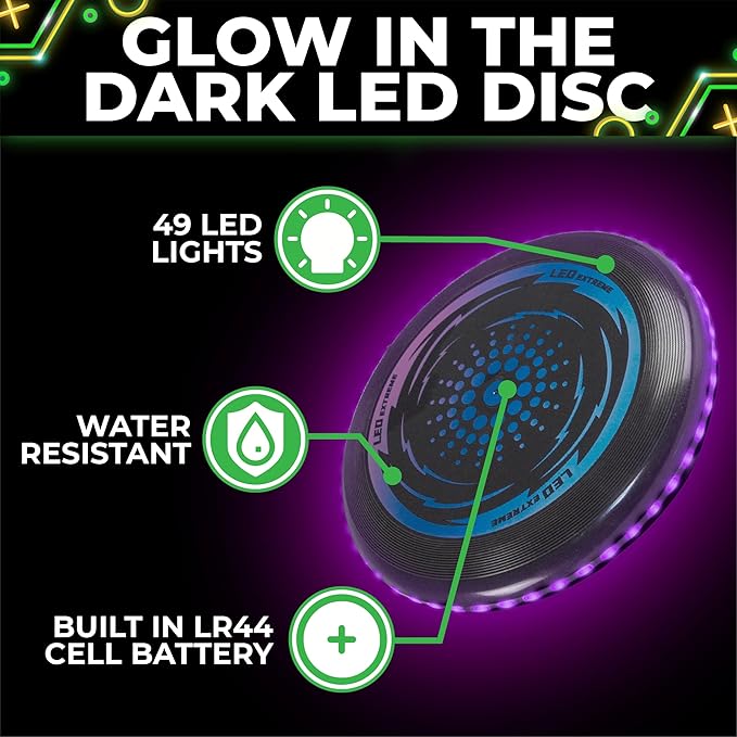 Toysery LED Light Up Fresbee - Glow in The Dark Fresbee for Kids and Adults, Flying Disc Adventure