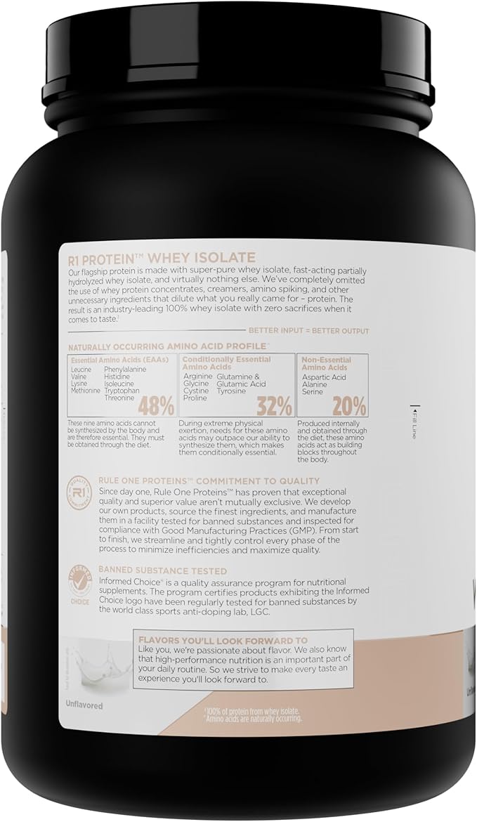 Rule 1 Naturally Flavored R1 Protein Whey Isolate - Clean Formula with 25g Protein & 6g BCAA