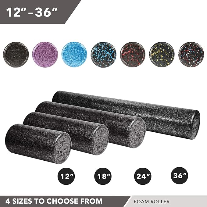 High-Density Round Foam Rollers - 4 Size and 8 Color Options - Massage Rollers for Stretching, Deep