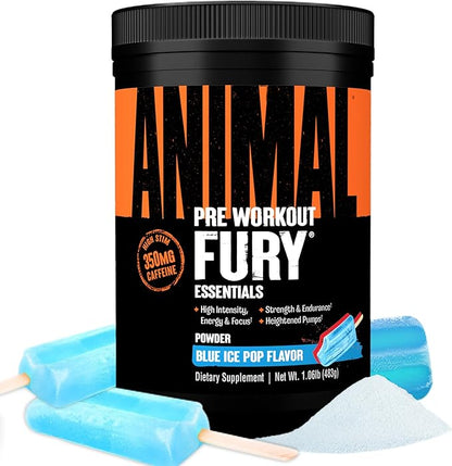Animal Fury Pre Workout Powder ??Blue Ice Pop, 350mg Caffeine, BCAA Amino Acids, 2g Beta Alanine