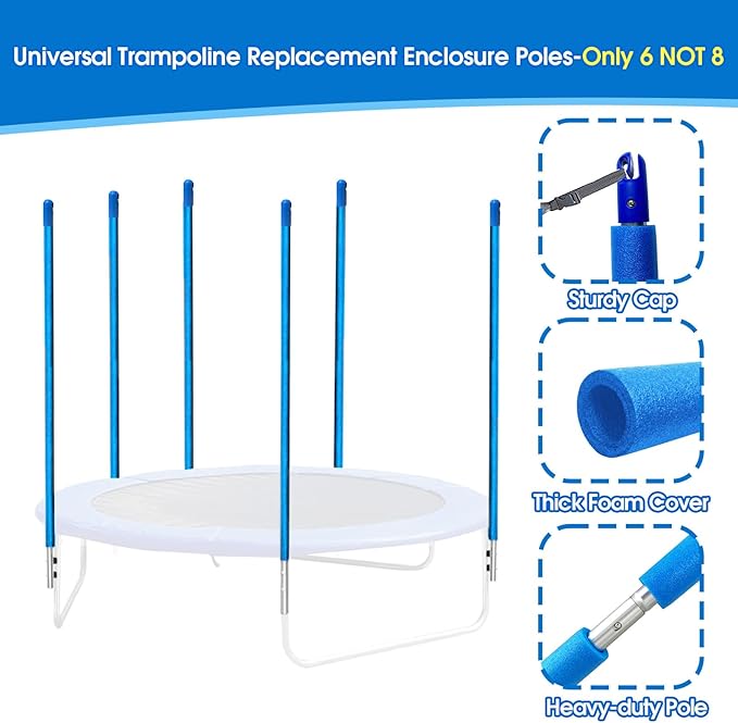 Universal Trampoline Replacement Enclosure Poles Come with Clamps, Screws and Bolts, Plactic Caps