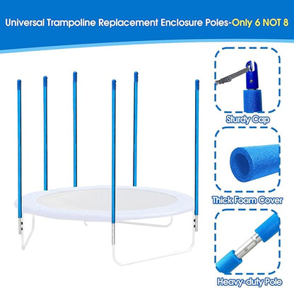 Universal Trampoline Replacement Enclosure Poles Come with Clamps, Screws and Bolts, Plactic Caps