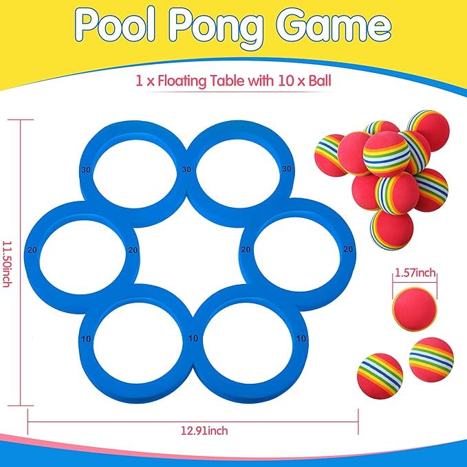Hiboom Pool Game with Score, Combo Foam Pool Floats with 10 Colorful Tossing Balls, Toss Game