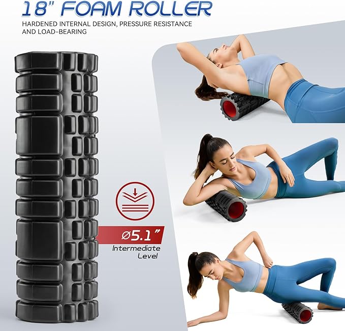 Foam Roller High Density Foam Roller Set for Deep Tissue Muscle Massage, 18" Trigger Point Fitness