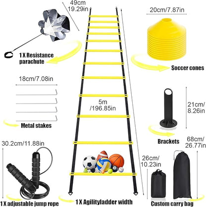 Agility Ladder,Speed Training Equipment Set,20ft Rungs Speed Ladder,Soccer Cones,Jump Rope, Running