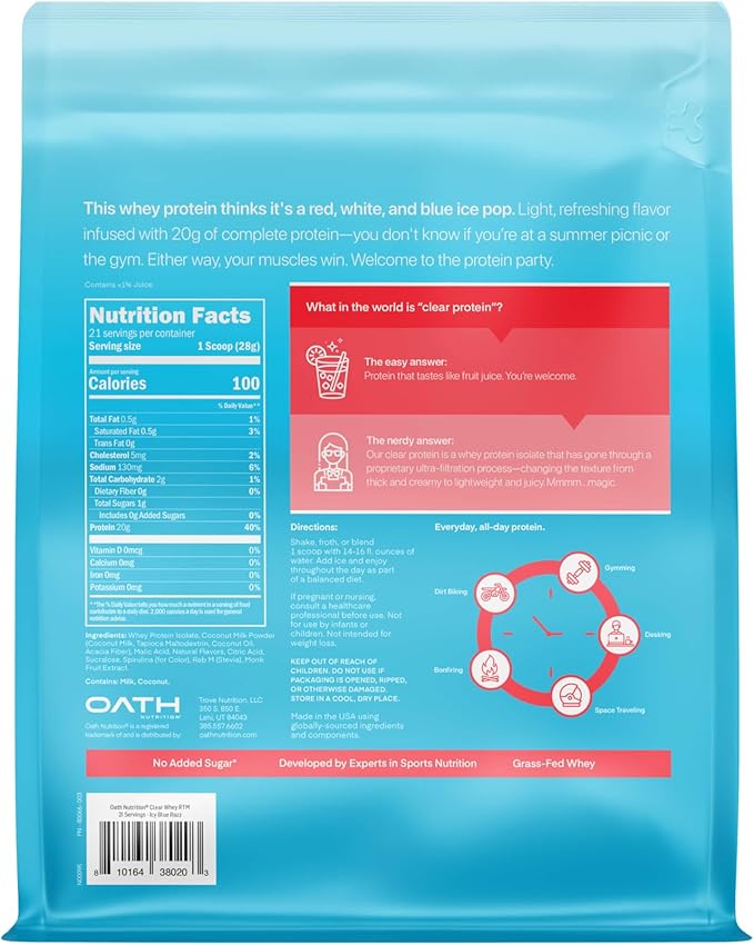 Clear Whey Isolate Protein Powder, ICY Blue Razz, 20g Complete Protein per Serving, No Added Sugar