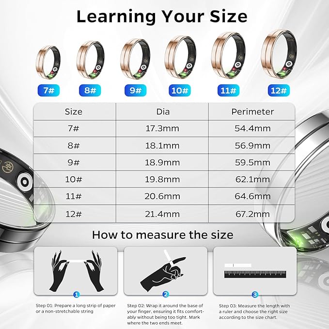 Ultra-Thin Smart Ring for Women Men,Sleep Tracker Ring with Heart Rate, Waterproof Fitness Ring for