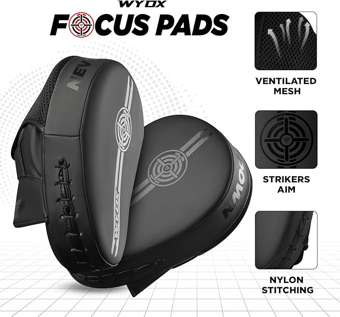 WYOX Curved Focus Mitts for Boxing & MMA | Durable PU Leather Punching Pads with Adjustable Strap |