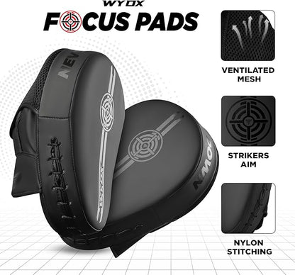 WYOX Curved Focus Mitts for Boxing & MMA | Durable PU Leather Punching Pads with Adjustable Strap |