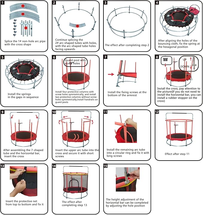 Trampoline for Kids, Adjustable Baby Toddler Trampoline with Basketball Hoop, Round Bottom Indoor
